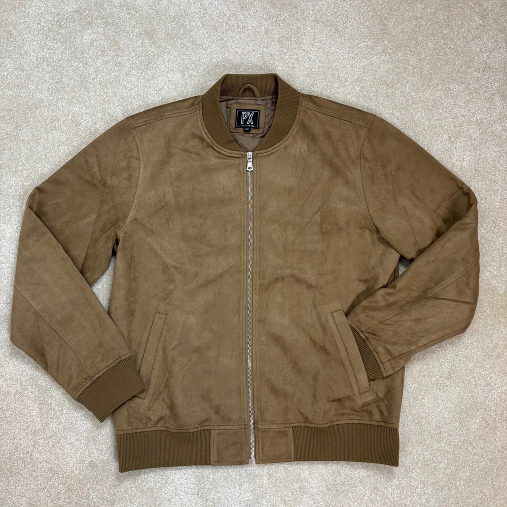 PX Mens Bomber Jacket Casual Full Zip Faux‎ Suede Brown Size XXL New